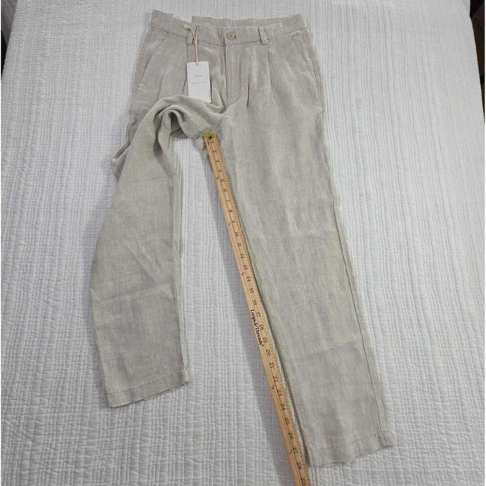 Zara 100% Linen Pants Mens 30x28 Natural Beige Pleated Chino Relaxed Fit NWT